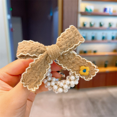 Inel de păr pentru copii, floare, cap de perlă, frânghie, podoabă de păr, fetiță, cravată fluture, banda de păr, din piele, frânghie pentru chifteluță