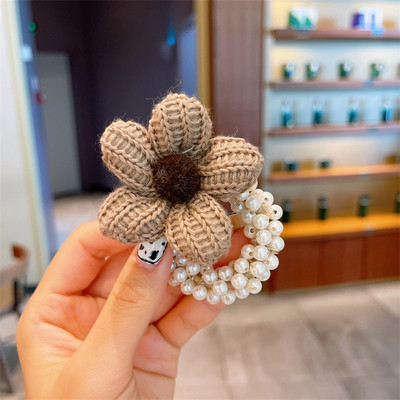 Inel de păr pentru copii, floare, cap de perlă, frânghie, podoabă de păr, fetiță, cravată fluture, banda de păr, din piele, frânghie pentru chifteluță