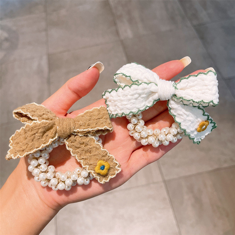 Inel de păr pentru copii, floare, cap de perlă, frânghie, podoabă de păr, fetiță, cravată fluture, banda de păr, din piele, frânghie pentru chifteluță