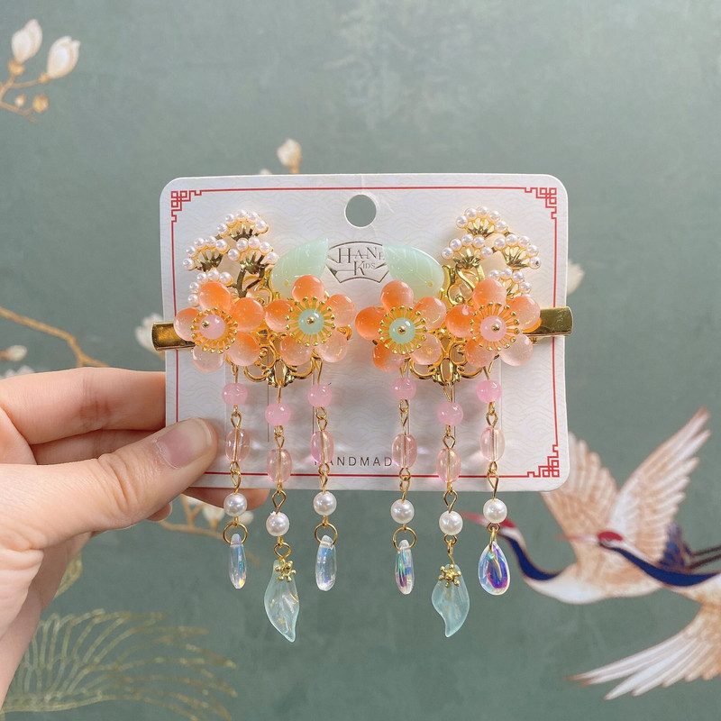 1 par Hanfu cvijet Ručno izrađene ukosnice Žene Djevojčice Dječje Plišane cvjetne resice Ukosnica Ukosnica Ukosnica Dodaci Ukosnice Ukosnice