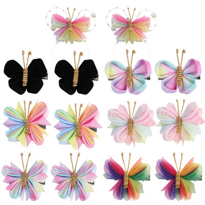 2Pcs/Set Colorful Butterfly Hair Clips For Children Girls Velvet Hairpins Baby Kids Cute Hairgrips Barrettes Hair Accessories