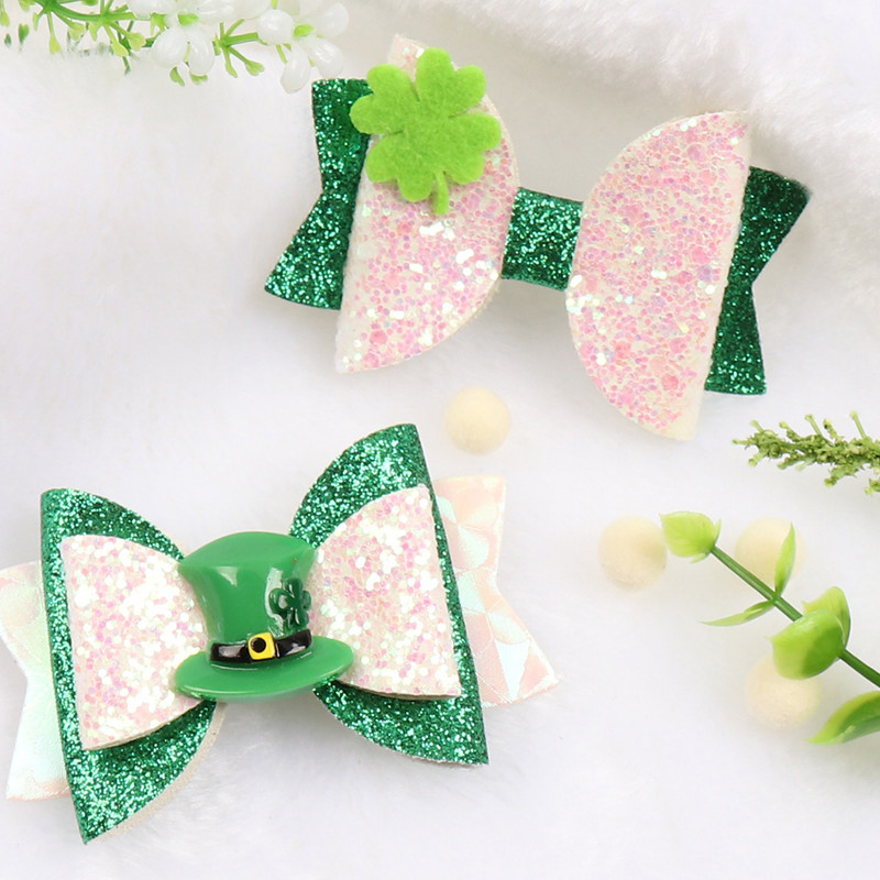 ncmama 3 hüvelykes St. Patrick `s Day Hajmasni Lányoknak Shamrock Nyomtatott Szalag Bowknot Hajfogantyúk Gyerekek Dekorációs Haj kiegészítők