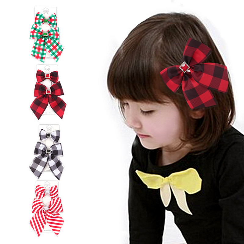 Oaoleer 2PCS/Set 4 inčne kopče za kosu za bebe Karirane gumice za kosu Pokrivala za glavu Princess Baby Kids Koreja Modni dodaci za kosu Drške za kosu