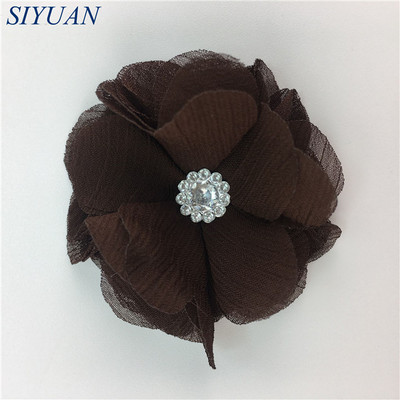 10 kom/lot DIY Boutique tkanina od šifon cvijeta s plastičnim gumbima Dodaci za ukosnice Jednobojna TH296