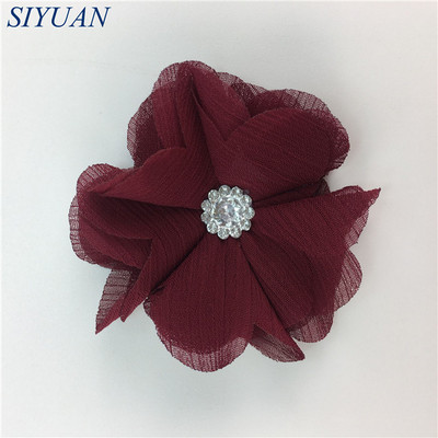 10 kom/lot DIY Boutique tkanina od šifon cvijeta s plastičnim gumbima Dodaci za ukosnice Jednobojna TH296