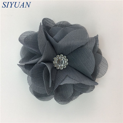 10 kom/lot DIY Boutique tkanina od šifon cvijeta s plastičnim gumbima Dodaci za ukosnice Jednobojna TH296