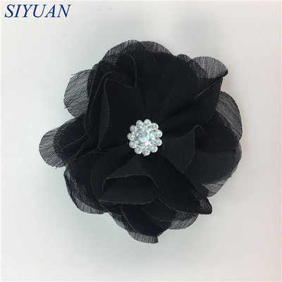 10 kom/lot DIY Boutique tkanina od šifon cvijeta s plastičnim gumbima Dodaci za ukosnice Jednobojna TH296