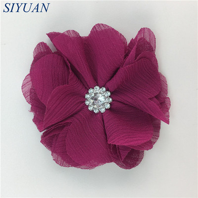 10 kom/lot DIY Boutique tkanina od šifon cvijeta s plastičnim gumbima Dodaci za ukosnice Jednobojna TH296