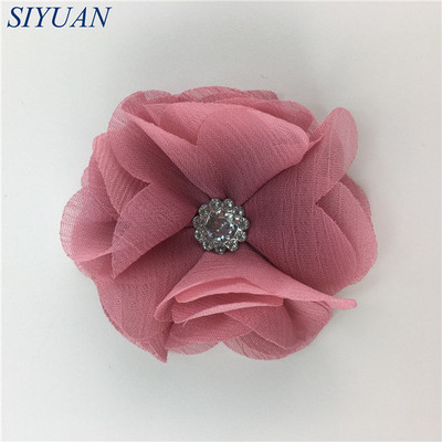 10 kom/lot DIY Boutique tkanina od šifon cvijeta s plastičnim gumbima Dodaci za ukosnice Jednobojna TH296