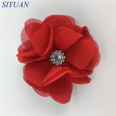 10 kom/lot DIY Boutique tkanina od šifon cvijeta s plastičnim gumbima Dodaci za ukosnice Jednobojna TH296