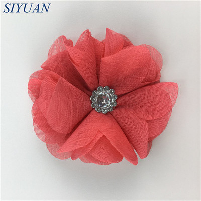 10 kom/lot DIY Boutique tkanina od šifon cvijeta s plastičnim gumbima Dodaci za ukosnice Jednobojna TH296