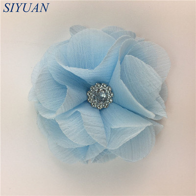 10 kom/lot DIY Boutique tkanina od šifon cvijeta s plastičnim gumbima Dodaci za ukosnice Jednobojna TH296