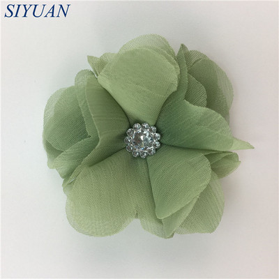 10 kom/lot DIY Boutique tkanina od šifon cvijeta s plastičnim gumbima Dodaci za ukosnice Jednobojna TH296