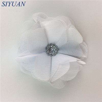 10 kom/lot DIY Boutique tkanina od šifon cvijeta s plastičnim gumbima Dodaci za ukosnice Jednobojna TH296