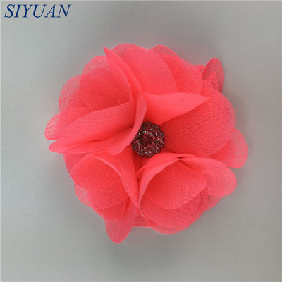 10 kom/lot DIY Boutique tkanina od šifon cvijeta s plastičnim gumbima Dodaci za ukosnice Jednobojna TH296