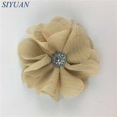 10 kom/lot DIY Boutique tkanina od šifon cvijeta s plastičnim gumbima Dodaci za ukosnice Jednobojna TH296