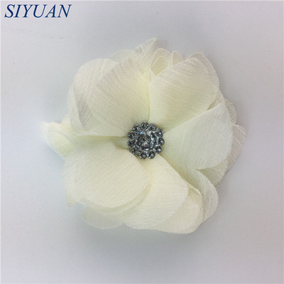 10 kom/lot DIY Boutique tkanina od šifon cvijeta s plastičnim gumbima Dodaci za ukosnice Jednobojna TH296