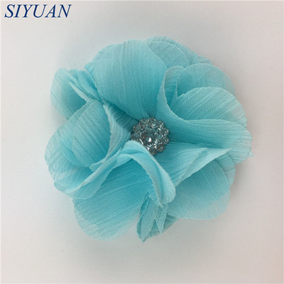 10 kom/lot DIY Boutique tkanina od šifon cvijeta s plastičnim gumbima Dodaci za ukosnice Jednobojna TH296