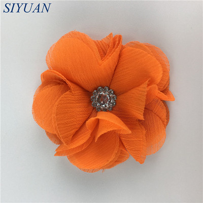 10 kom/lot DIY Boutique tkanina od šifon cvijeta s plastičnim gumbima Dodaci za ukosnice Jednobojna TH296