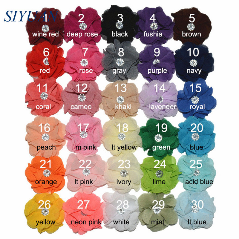 10 kom/lot DIY Boutique tkanina od šifon cvijeta s plastičnim gumbima Dodaci za ukosnice Jednobojna TH296