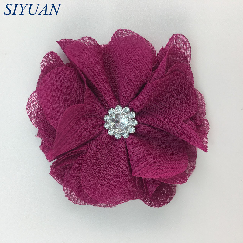 10 kom/lot DIY Boutique tkanina od šifon cvijeta s plastičnim gumbima Dodaci za ukosnice Jednobojna TH296