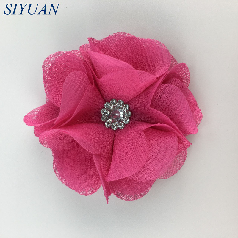 10 kom/lot DIY Boutique tkanina od šifon cvijeta s plastičnim gumbima Dodaci za ukosnice Jednobojna TH296