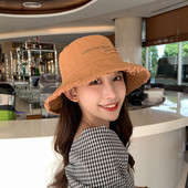 Pălărie de soare pentru femei, din denim, cu litere brodate, șapcă de pescar coreeană, de vară, anti-ultraviolete, pălării cu boruri mari