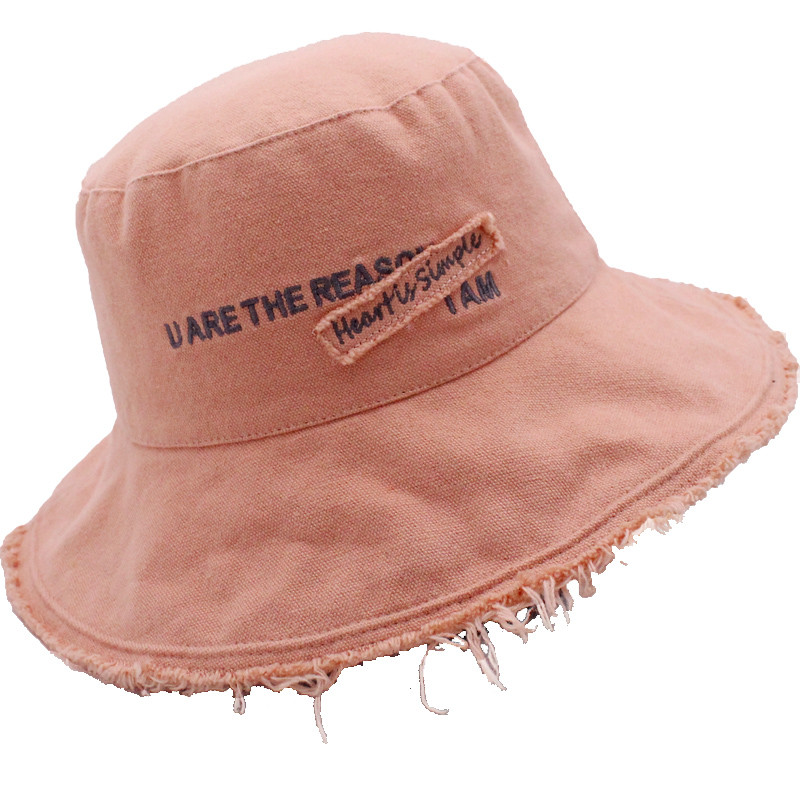 Pălărie de soare pentru femei, din denim, cu litere brodate, șapcă de pescar coreeană, de vară, anti-ultraviolete, pălării cu boruri mari