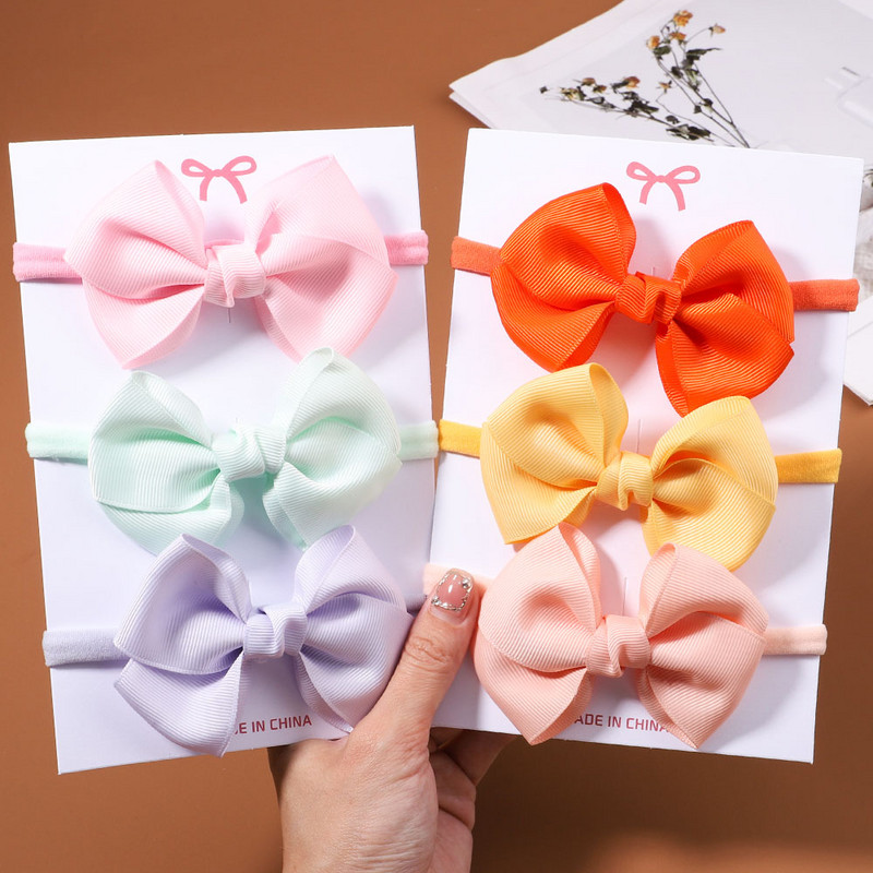 3db/szett Candy Color masni baba fejpánt gyerekeknek lányok újszülött masnis rugalmas hajpántok csecsemő turbán fejfedők hajkiegészítők