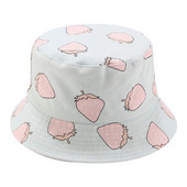 Moteriška vasarinė braškių spausdinimo kaušinė kepurė, apverčiama dvipusė žvejo kepurė Aukšta kokybė