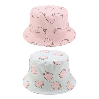 Γυναικείο καπέλο Summer Strawberry Print Bucket Reversible Double Sided Fisherman Cap υψηλής ποιότητας