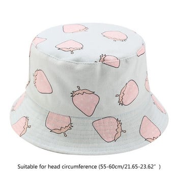 Γυναικείο καπέλο Summer Strawberry Print Bucket Reversible Double Sided Fisherman Cap υψηλής ποιότητας