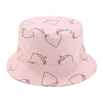 Γυναικείο καπέλο Summer Strawberry Print Bucket Reversible Double Sided Fisherman Cap υψηλής ποιότητας