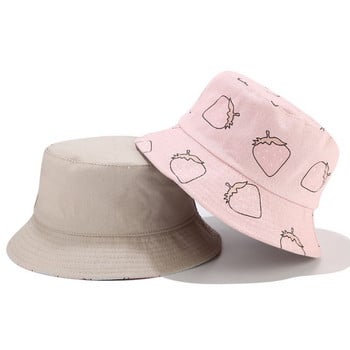 Γυναικείο καπέλο Summer Strawberry Print Bucket Reversible Double Sided Fisherman Cap υψηλής ποιότητας