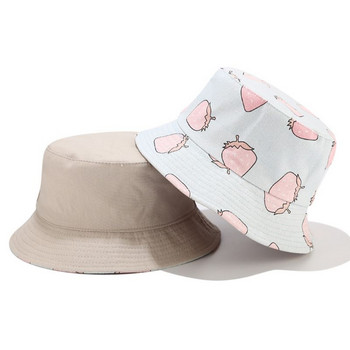 Γυναικείο καπέλο Summer Strawberry Print Bucket Reversible Double Sided Fisherman Cap υψηλής ποιότητας