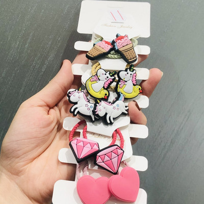 10db/szett Állatok Virágok Dinoszauruszok Hajkiegészítők Gyerekek Gumiszalagok Scrunchik Rugalmas Hajpántok Lányok Fejpánt Nyakkendők Gumi