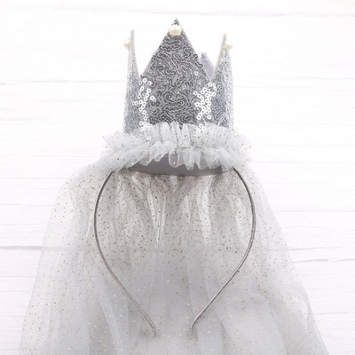 1db kiskereskedelmi korona fejpánt gyerekeknek divatos arany ezüst flitter fátyol hajpánt hercegnő tündér Boldog születésnapi parti haj kiegészítők