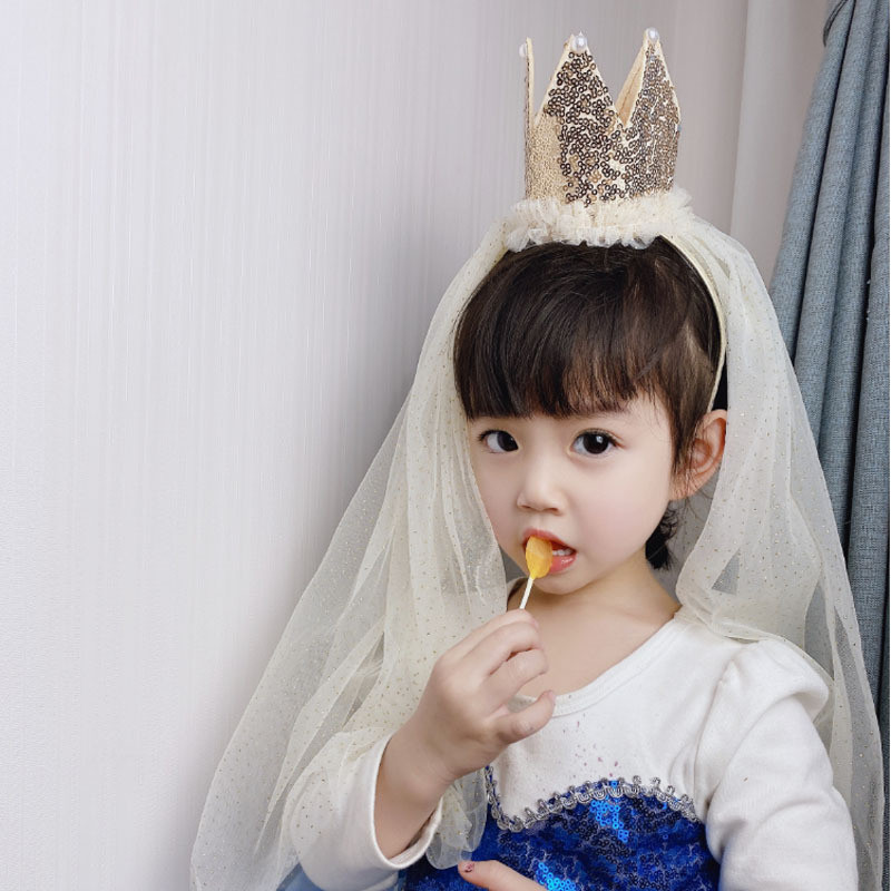 1db kiskereskedelmi korona fejpánt gyerekeknek divatos arany ezüst flitter fátyol hajpánt hercegnő tündér Boldog születésnapi parti haj kiegészítők