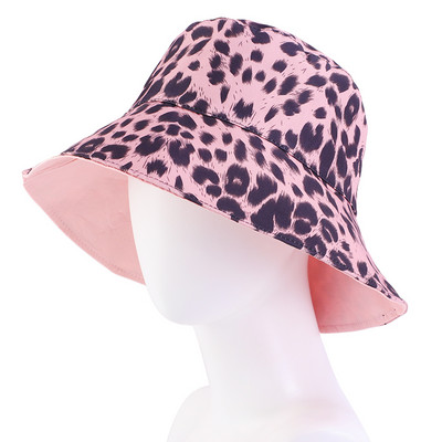 Nová dámska letná klobúk s leopardím vzorom, priedušná bavlnená dvojvrstvová plochá rybárska horolezecká vedrová čiapka