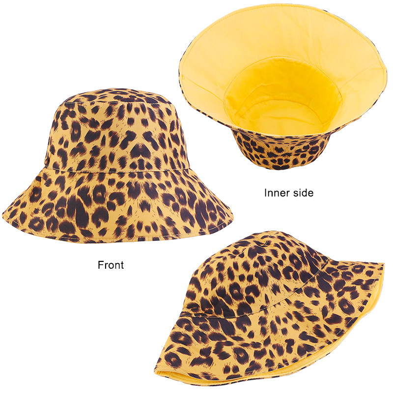 Nová dámska letná klobúk s leopardím vzorom, priedušná bavlnená dvojvrstvová plochá rybárska horolezecká vedrová čiapka
