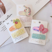 Új Korea édes lány aranyos rajzfilm pillangó egyszarvú BB csíptetős fejdísz divat flitter négyzet gyerek hajtűk hajkiegészítők