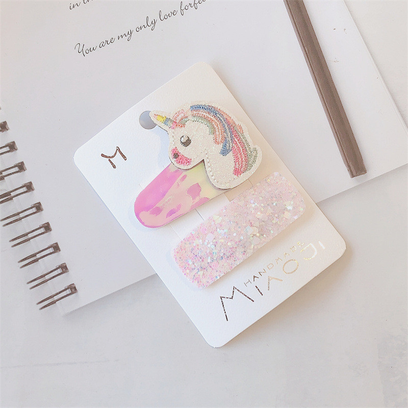 Új Korea édes lány aranyos rajzfilm pillangó egyszarvú BB csíptetős fejdísz divat flitter négyzet gyerek hajtűk hajkiegészítők