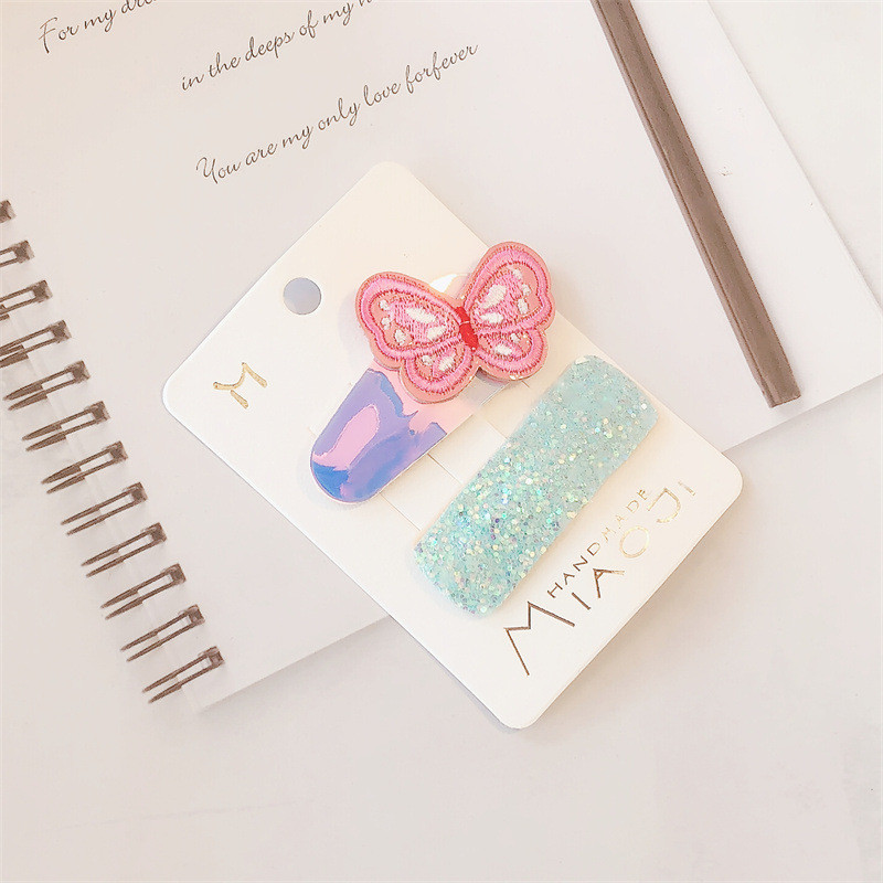 Új Korea édes lány aranyos rajzfilm pillangó egyszarvú BB csíptetős fejdísz divat flitter négyzet gyerek hajtűk hajkiegészítők