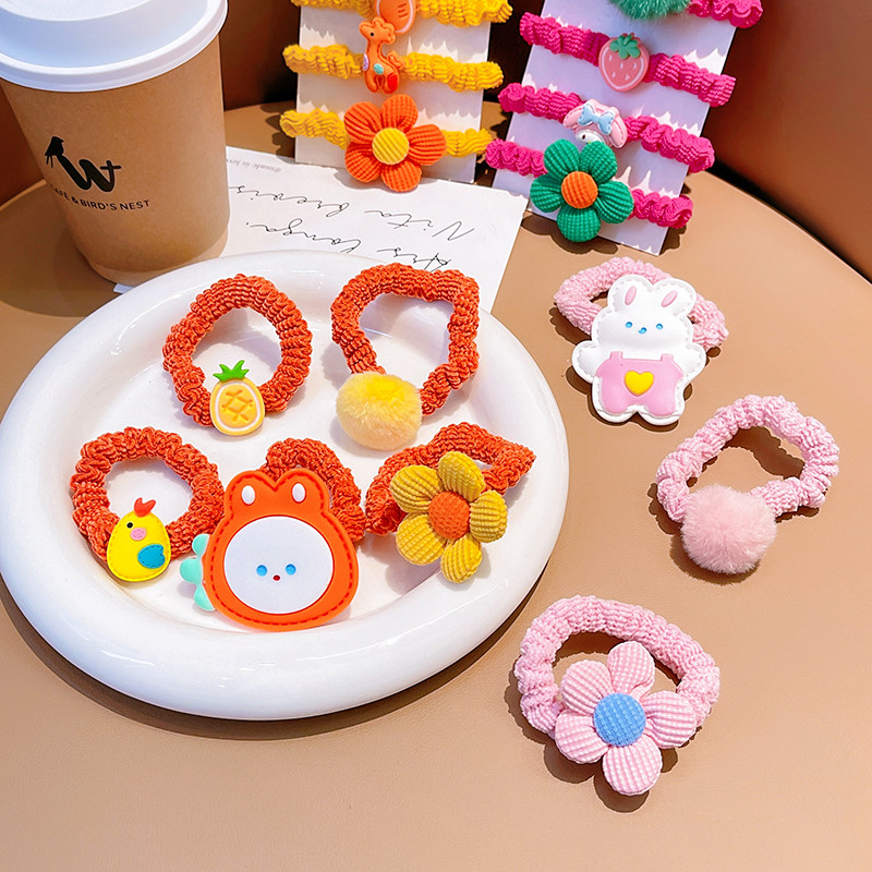 5 db/Szett Gyerekek Aranyos Színek Rajzfilm Virág Scrunchik Gumiszalagok Lányok Szép édes, rugalmas hajgumik Gyerek haj kiegészítők