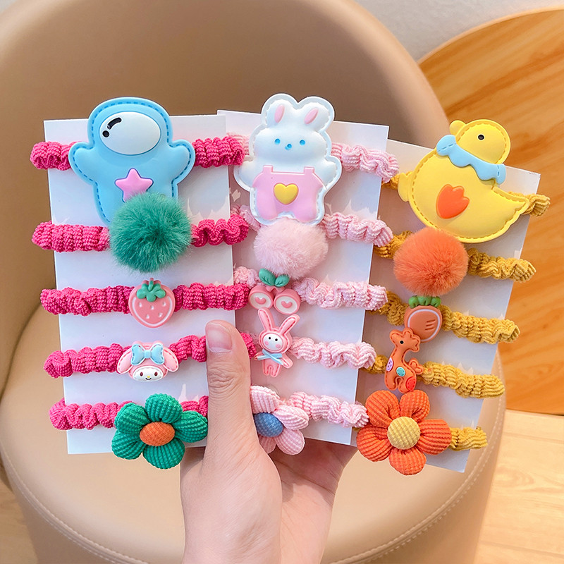 5 db/Szett Gyerekek Aranyos Színek Rajzfilm Virág Scrunchik Gumiszalagok Lányok Szép édes, rugalmas hajgumik Gyerek haj kiegészítők