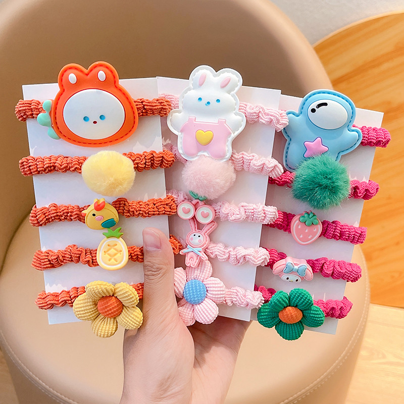 5 db/Szett Gyerekek Aranyos Színek Rajzfilm Virág Scrunchik Gumiszalagok Lányok Szép édes, rugalmas hajgumik Gyerek haj kiegészítők