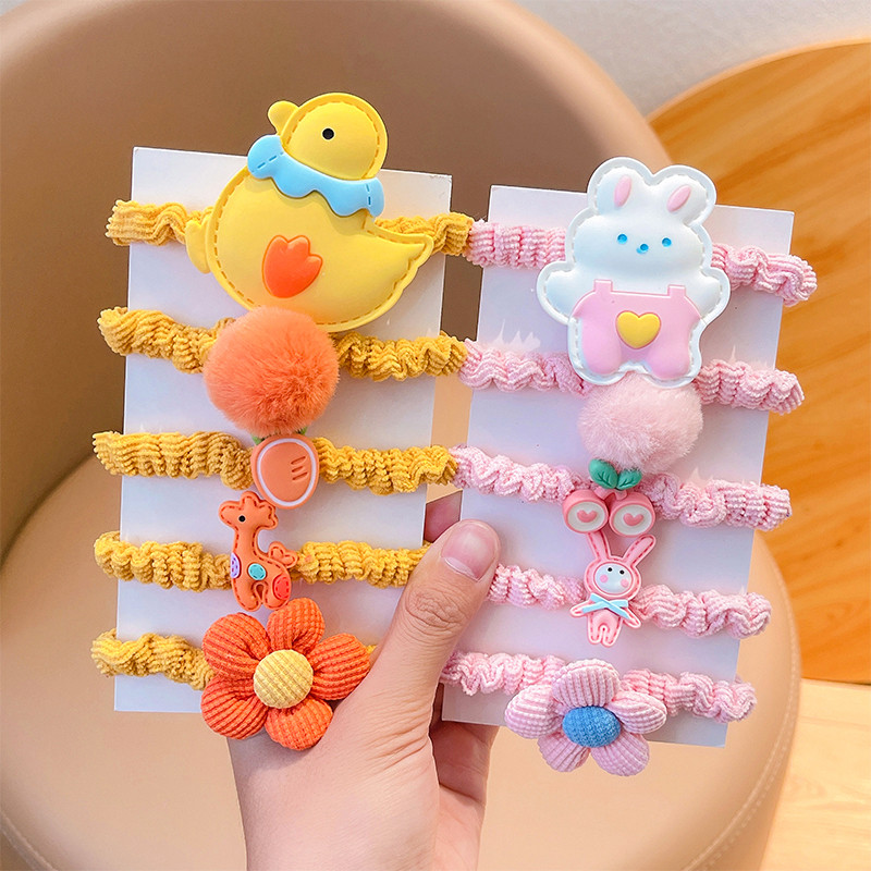 5 db/Szett Gyerekek Aranyos Színek Rajzfilm Virág Scrunchik Gumiszalagok Lányok Szép édes, rugalmas hajgumik Gyerek haj kiegészítők