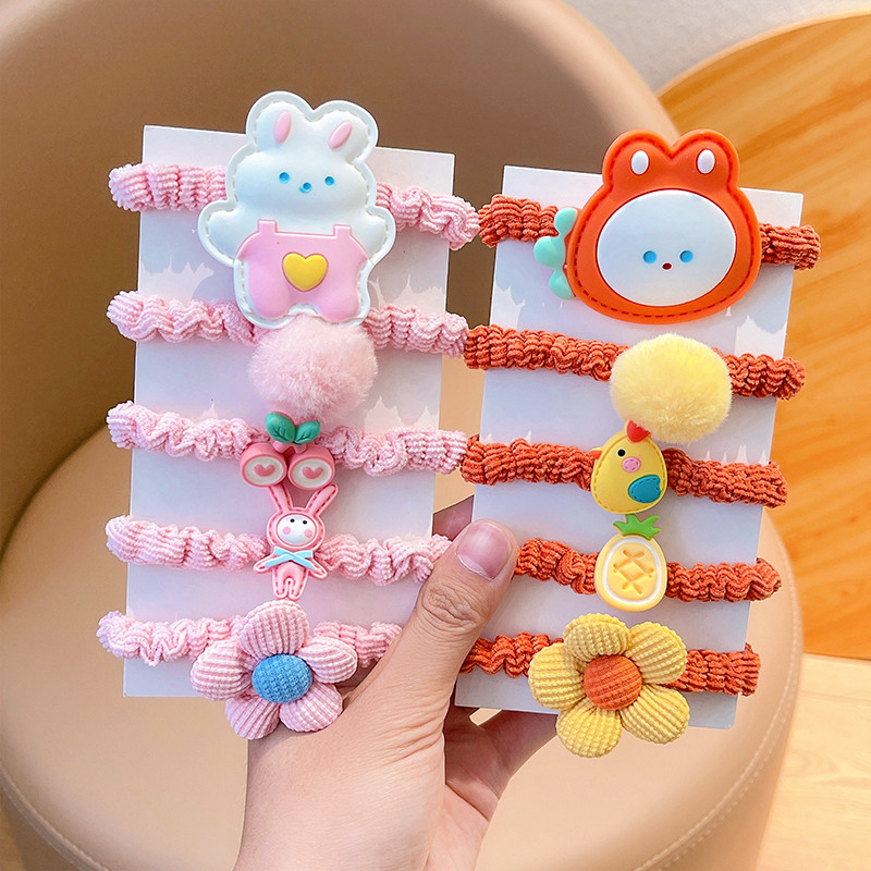 5 db/Szett Gyerekek Aranyos Színek Rajzfilm Virág Scrunchik Gumiszalagok Lányok Szép édes, rugalmas hajgumik Gyerek haj kiegészítők