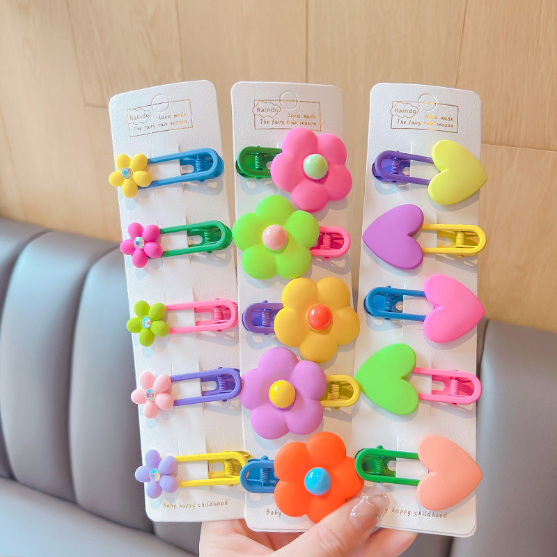 5 db/Szett Gyerekek Aranyos Akril Rajzfilm Virág Szív Dísz Hajcsat Lányok Ötvözet Hajtók Hajtűk Gyerek Haj kiegészítők