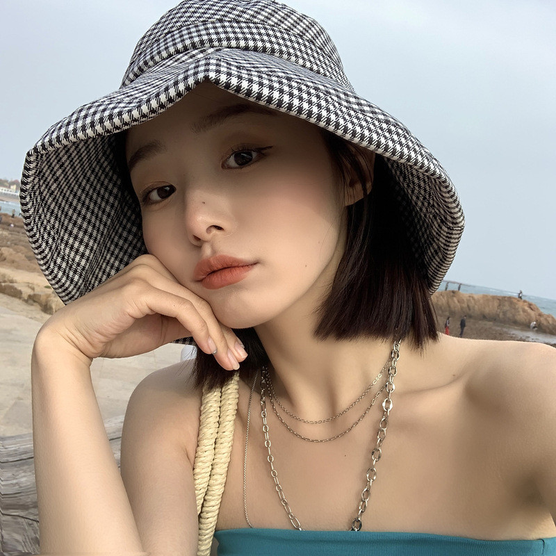 2023 Karirani šešir za djevojčice sa širokim obodom za žene Flodable šešir sa šiltom za sunčanje za plažu za žene Pamučni šešir sa šiltom za zaštitu na otvorenom